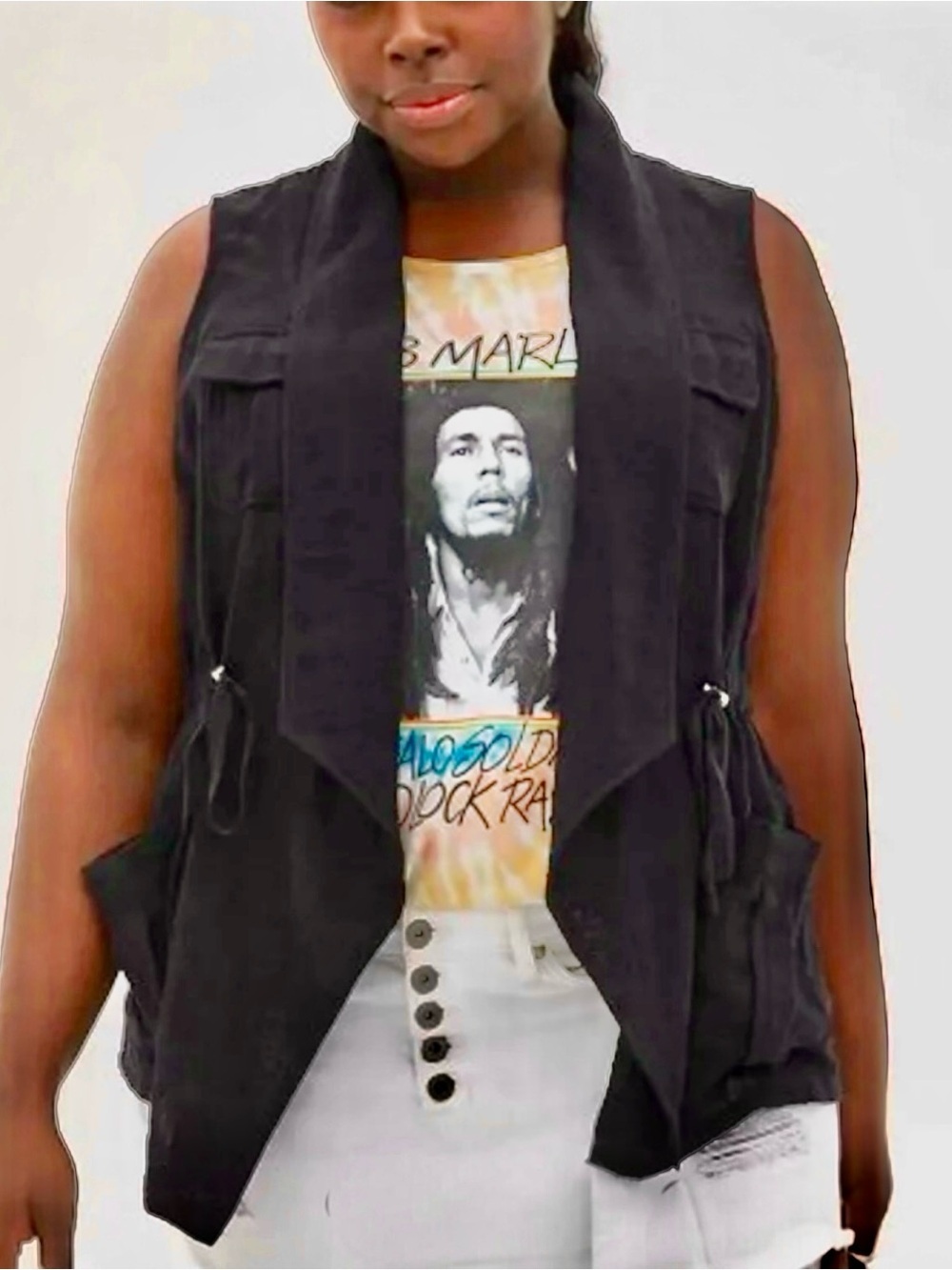 Torrid Black Drape Front Cotton Gauze Utility Vest Size 4X